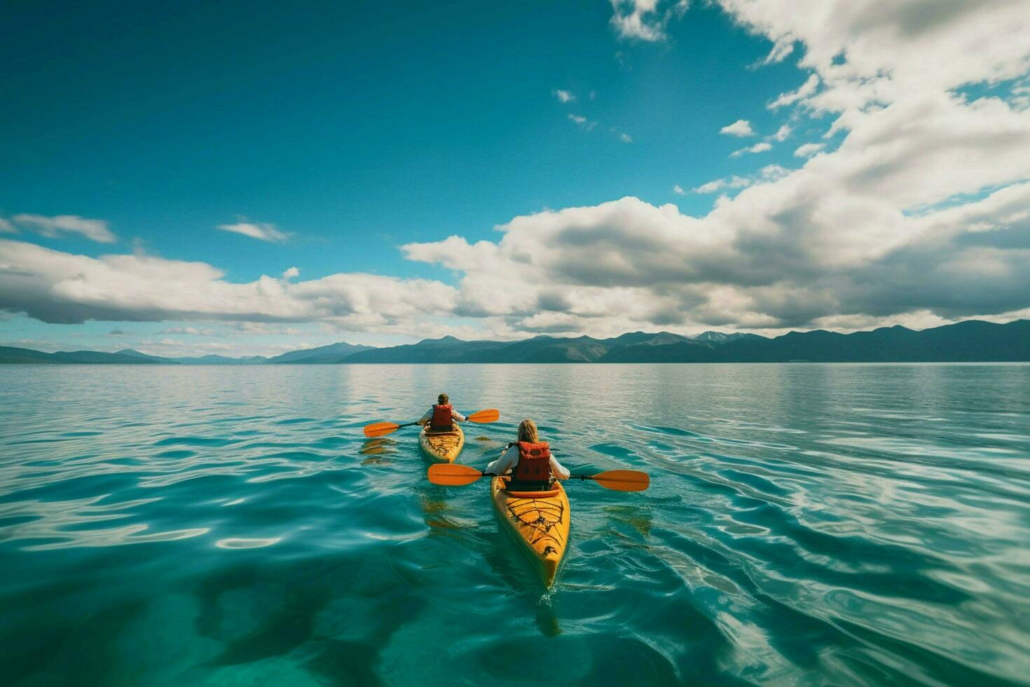 Adventure lovers kayaking in the sea photo