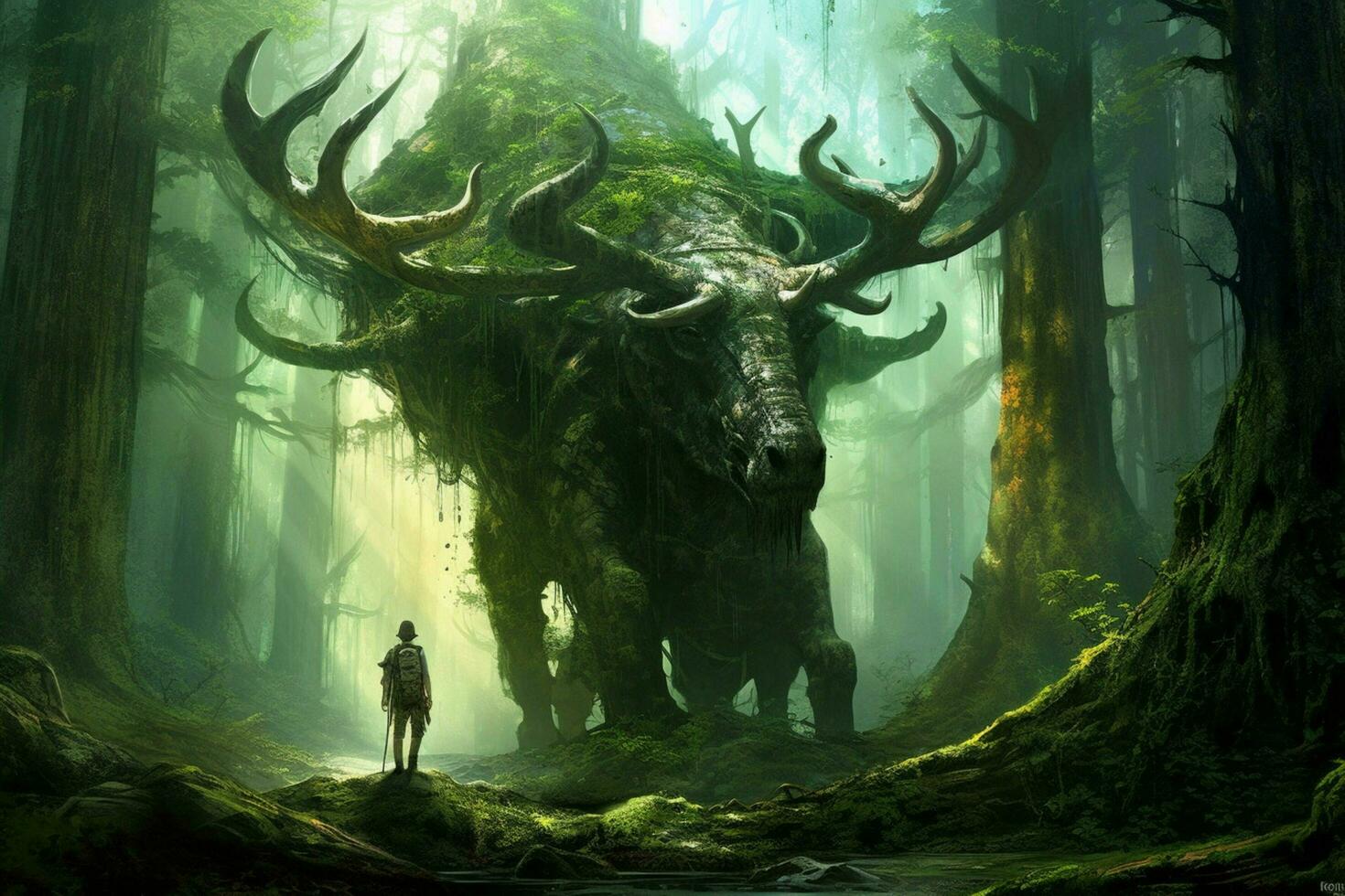 An ancient forest with mystical creatures photo