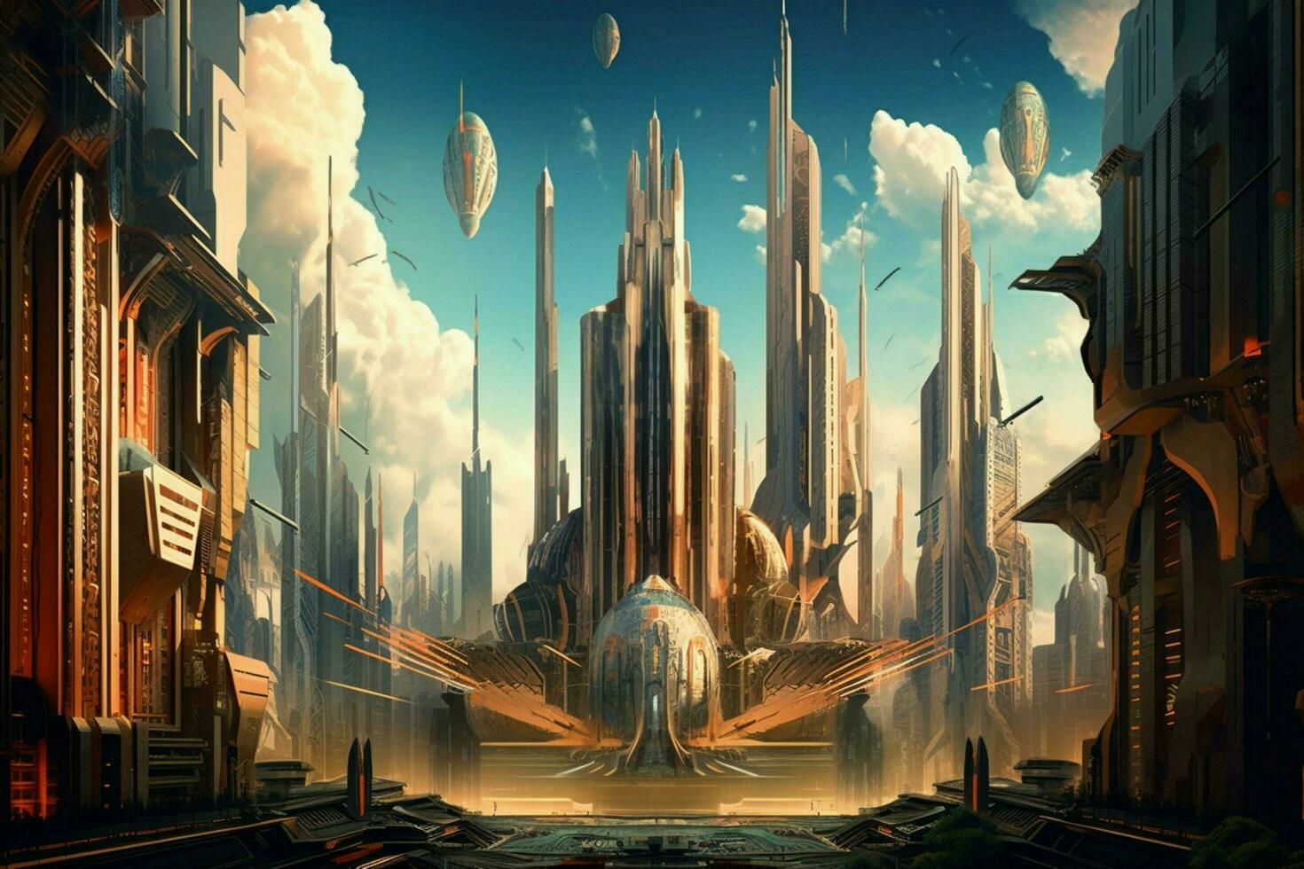 An art deco-inspired metropolis with skyscrapers photo