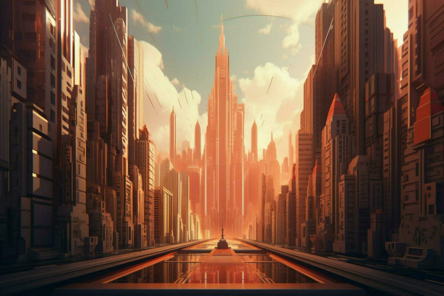 An art deco-inspired metropolis with skyscrapers photo