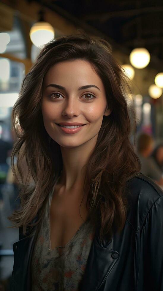 Beautiful young woman smiling. Generative AI photo