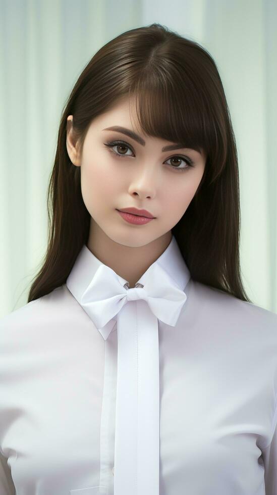 hermosa trabajando mujer vistiendo blanco camisa. generativo ai foto