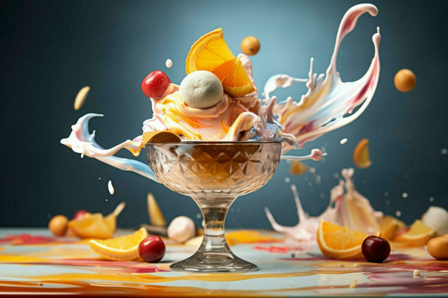 Capture the precision of a gelato scoop mid-air cre photo