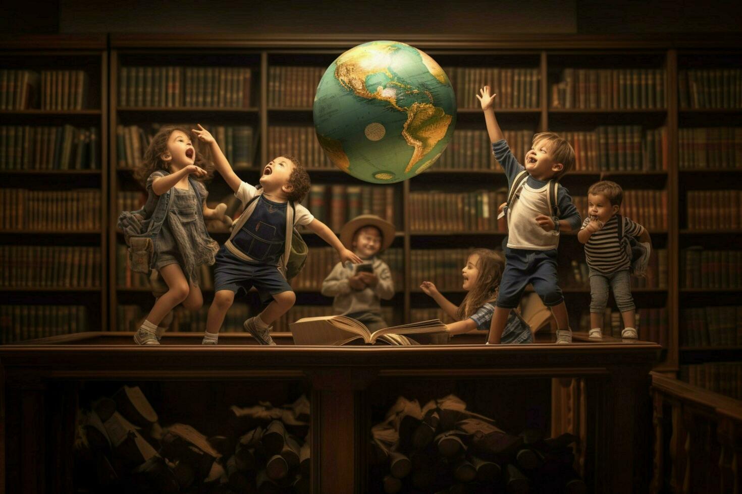 niños teniendo un divertido hora a el biblioteca foto