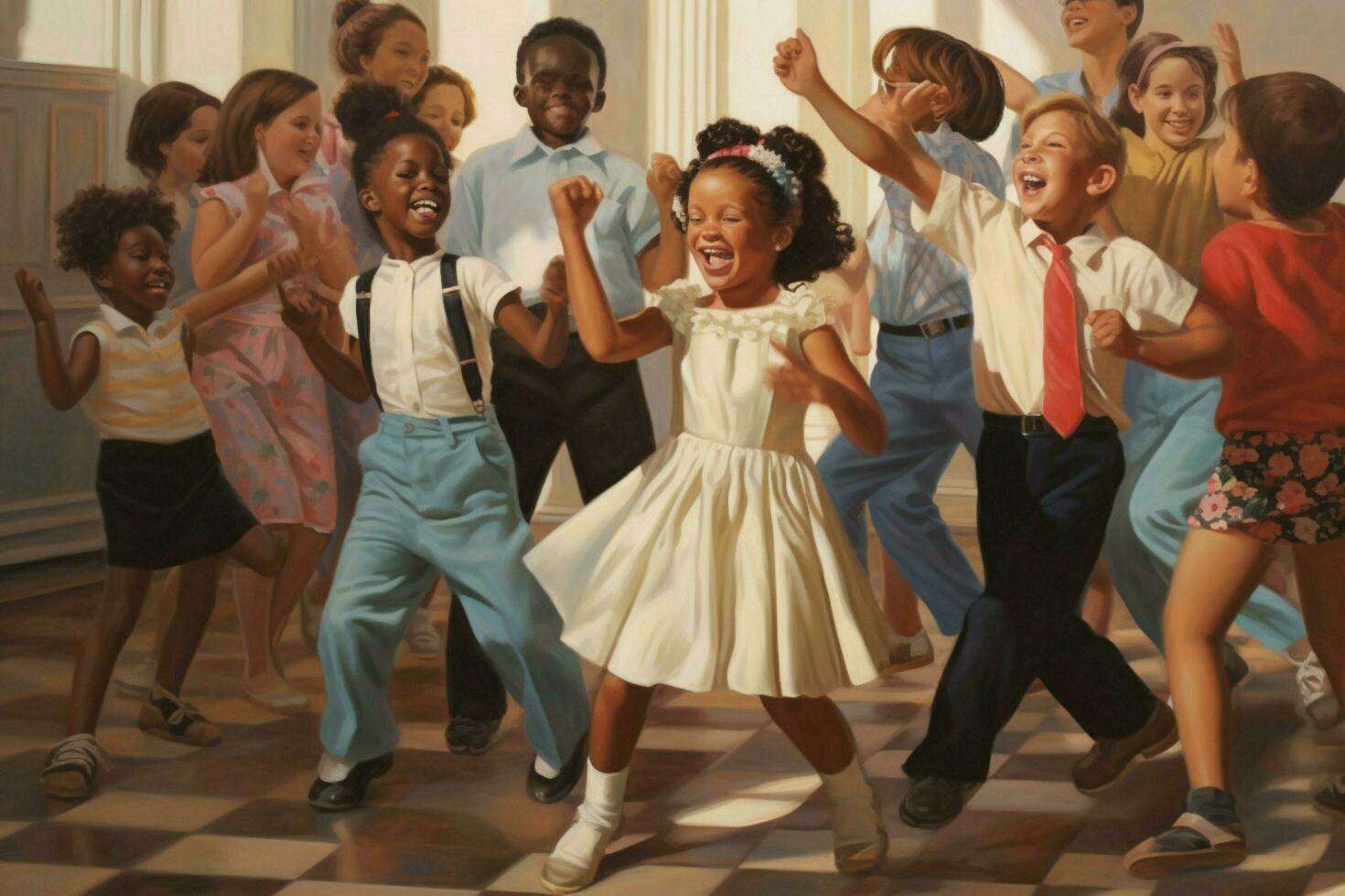Children having fun at a dance party photo