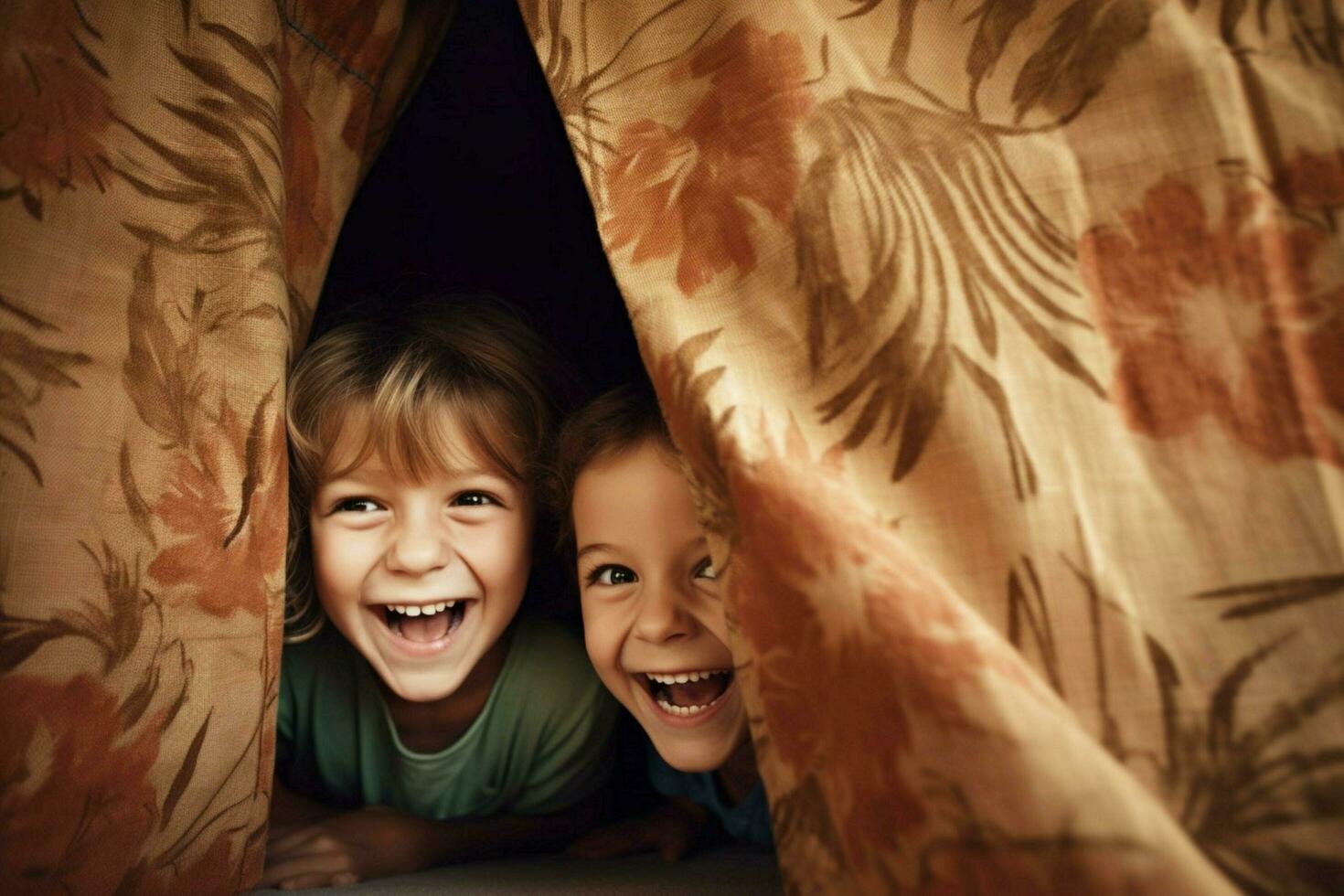 Children laughing while playing hide and seek photo