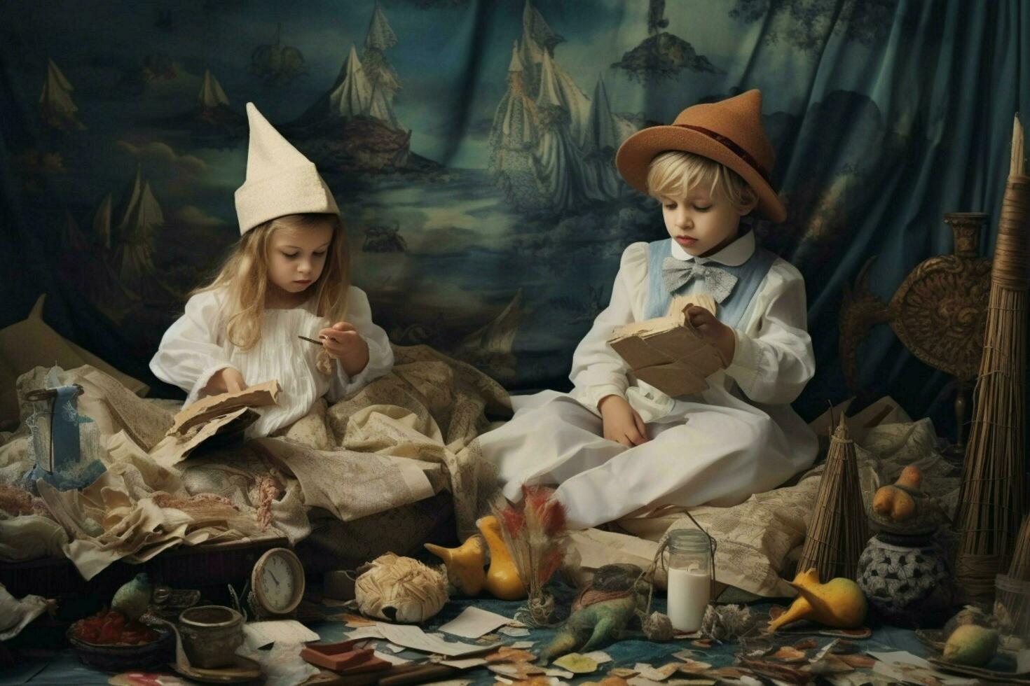 Children playing dress-up and make-believe photo