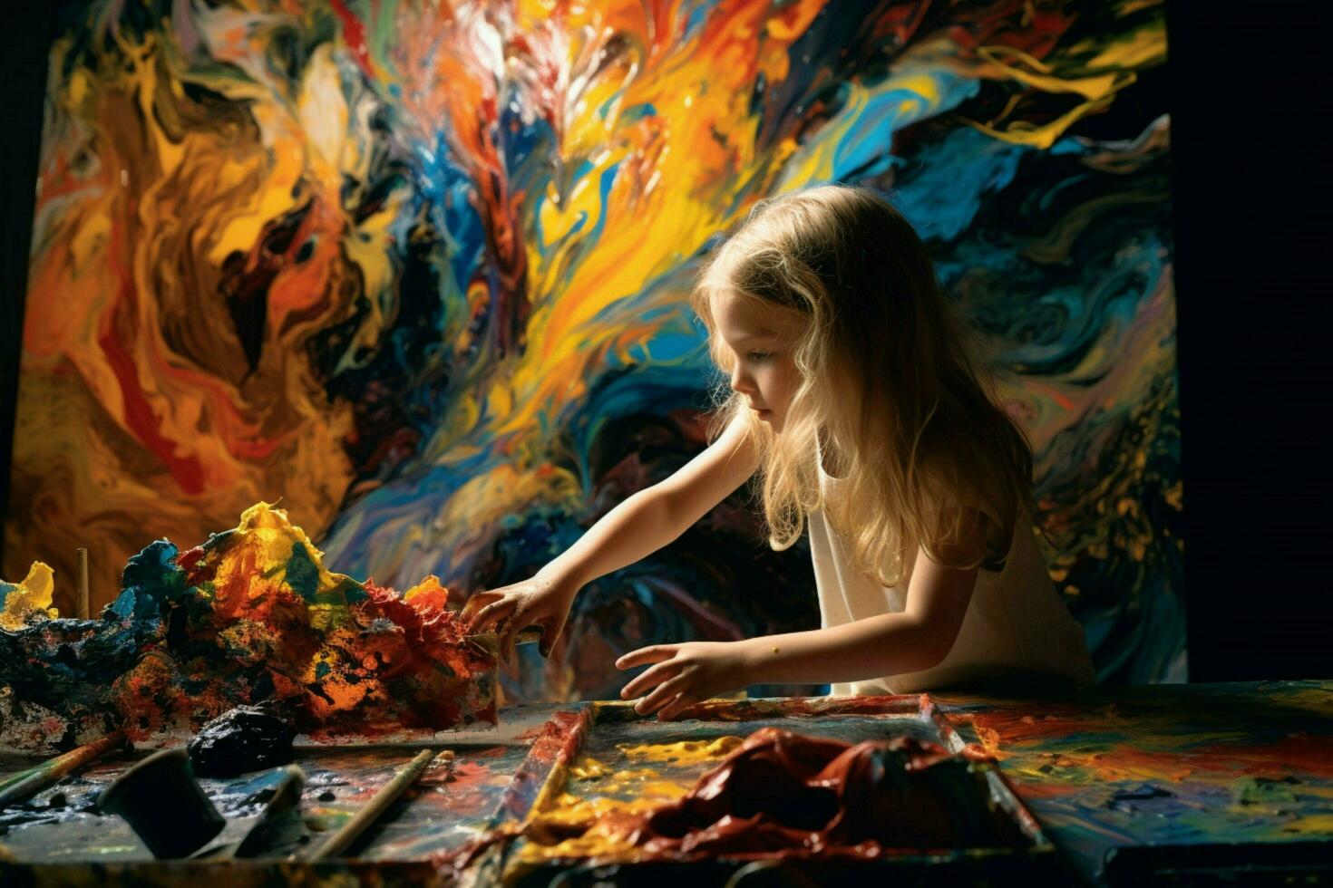 Creating art with finger paint photo