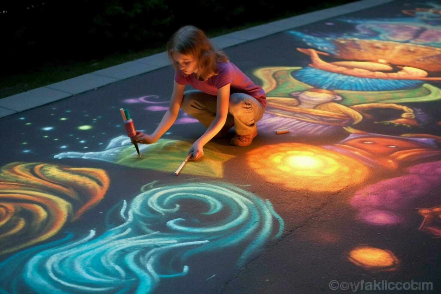 Drawing with sidewalk chalk photo