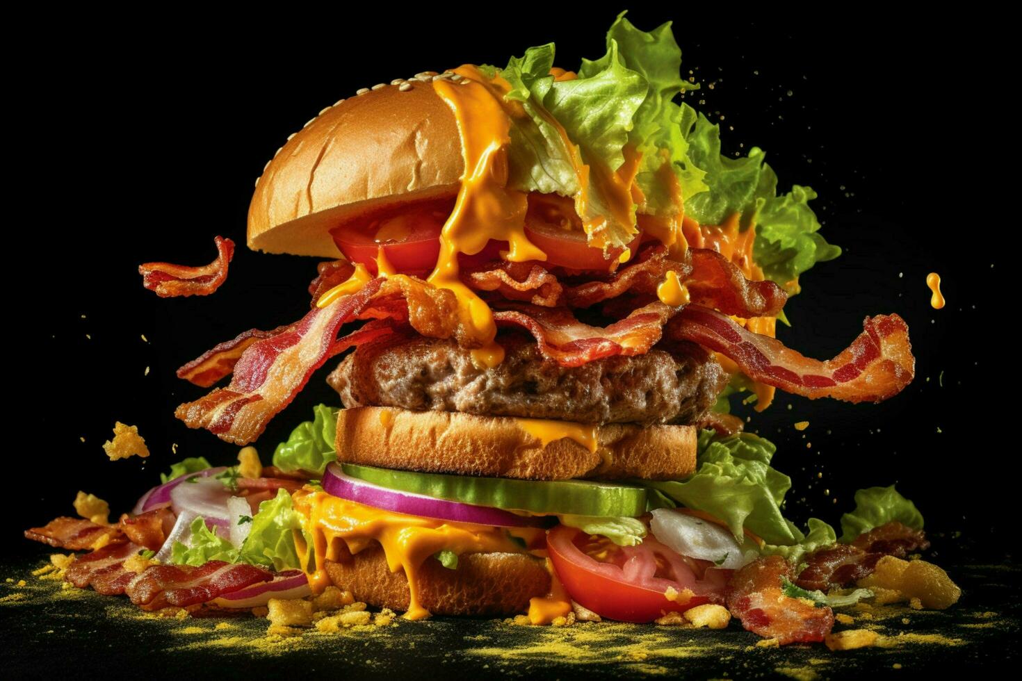 Exploded axonometric view of a burger meat patty cr photo