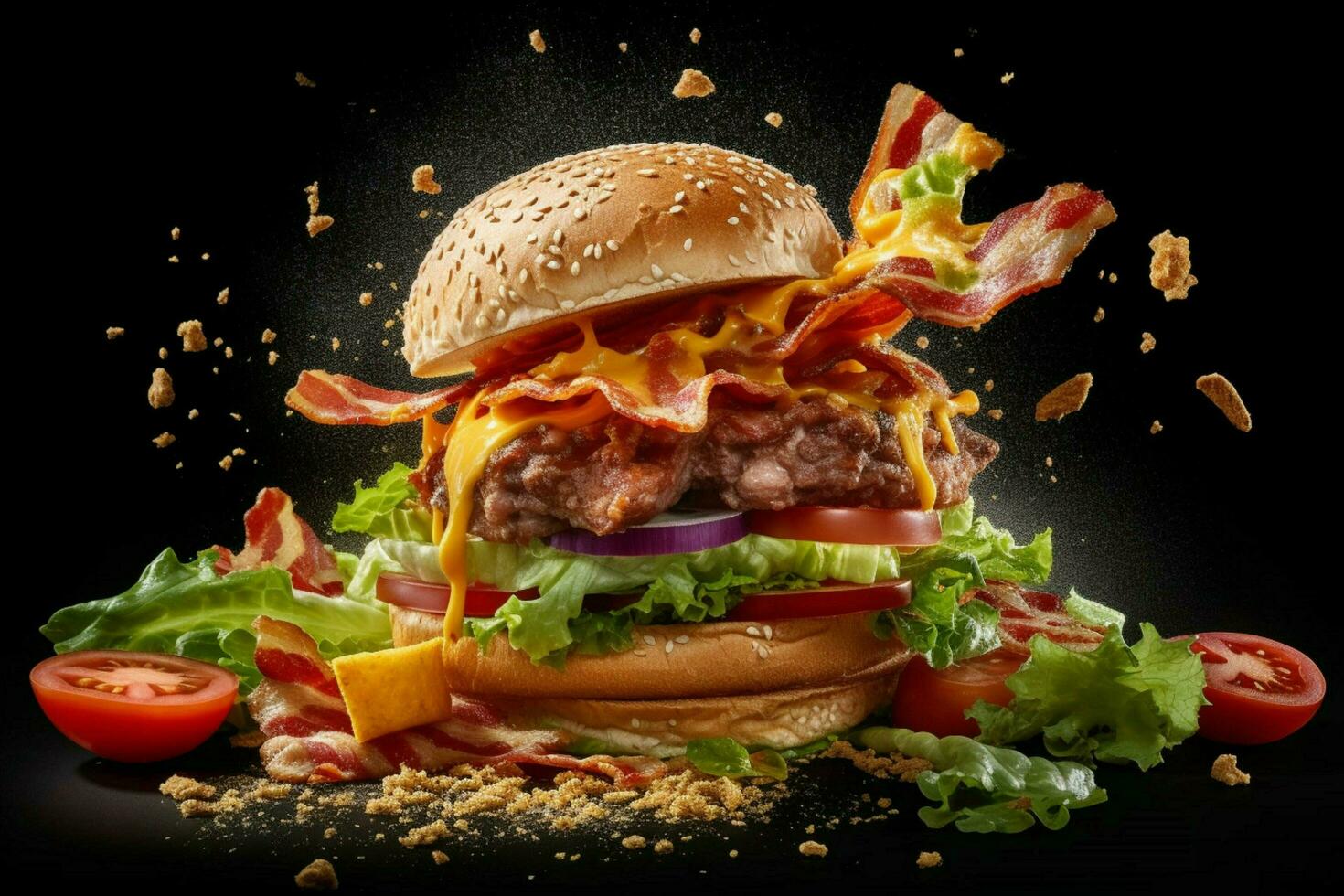 Exploded axonometric view of a burger meat patty cr photo