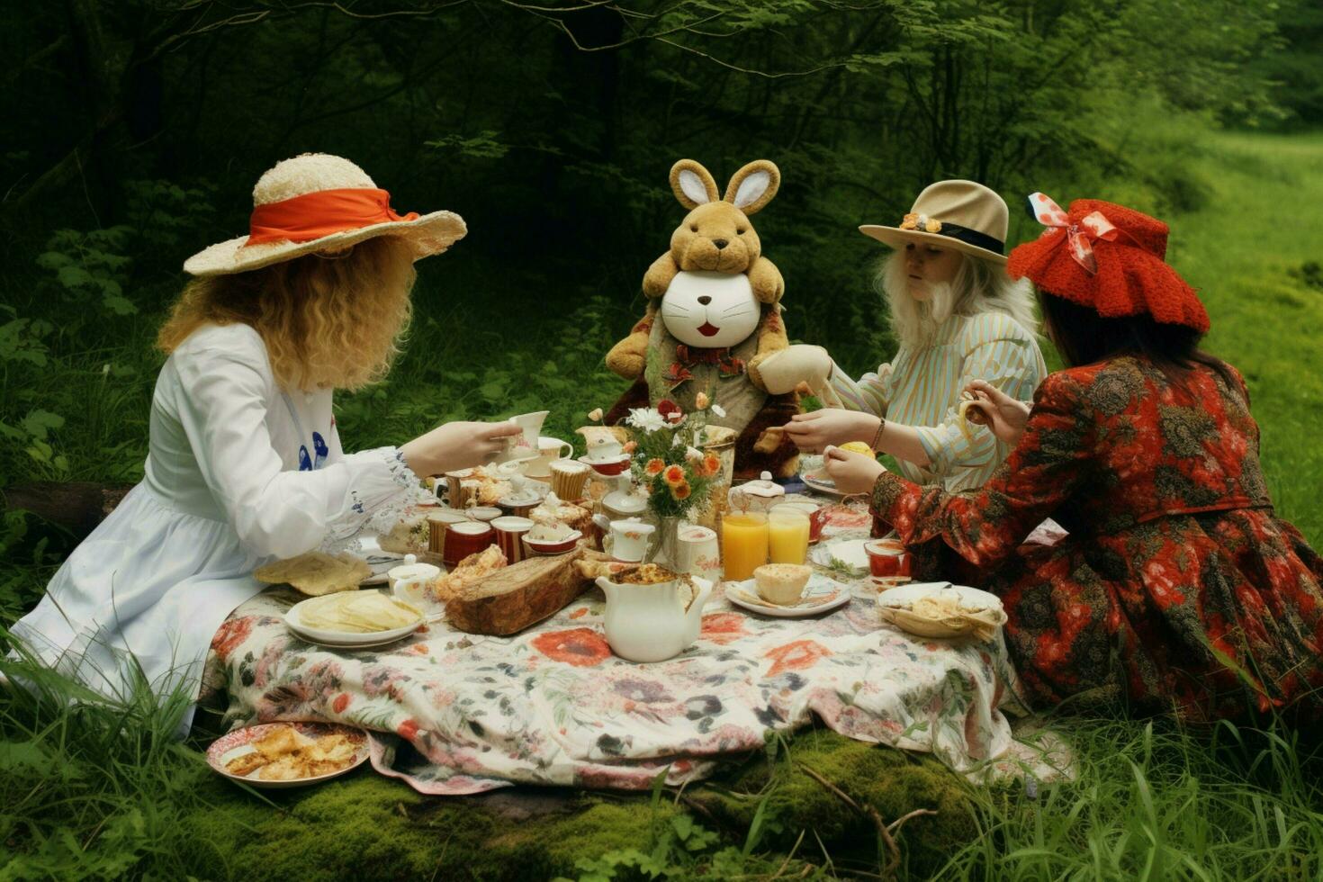 Having a picnic tea party with friends photo