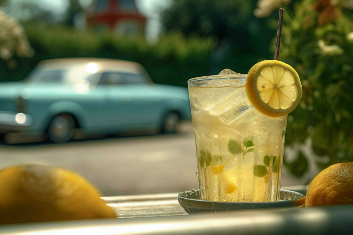 Ice-cold lemonade on a hot day photo