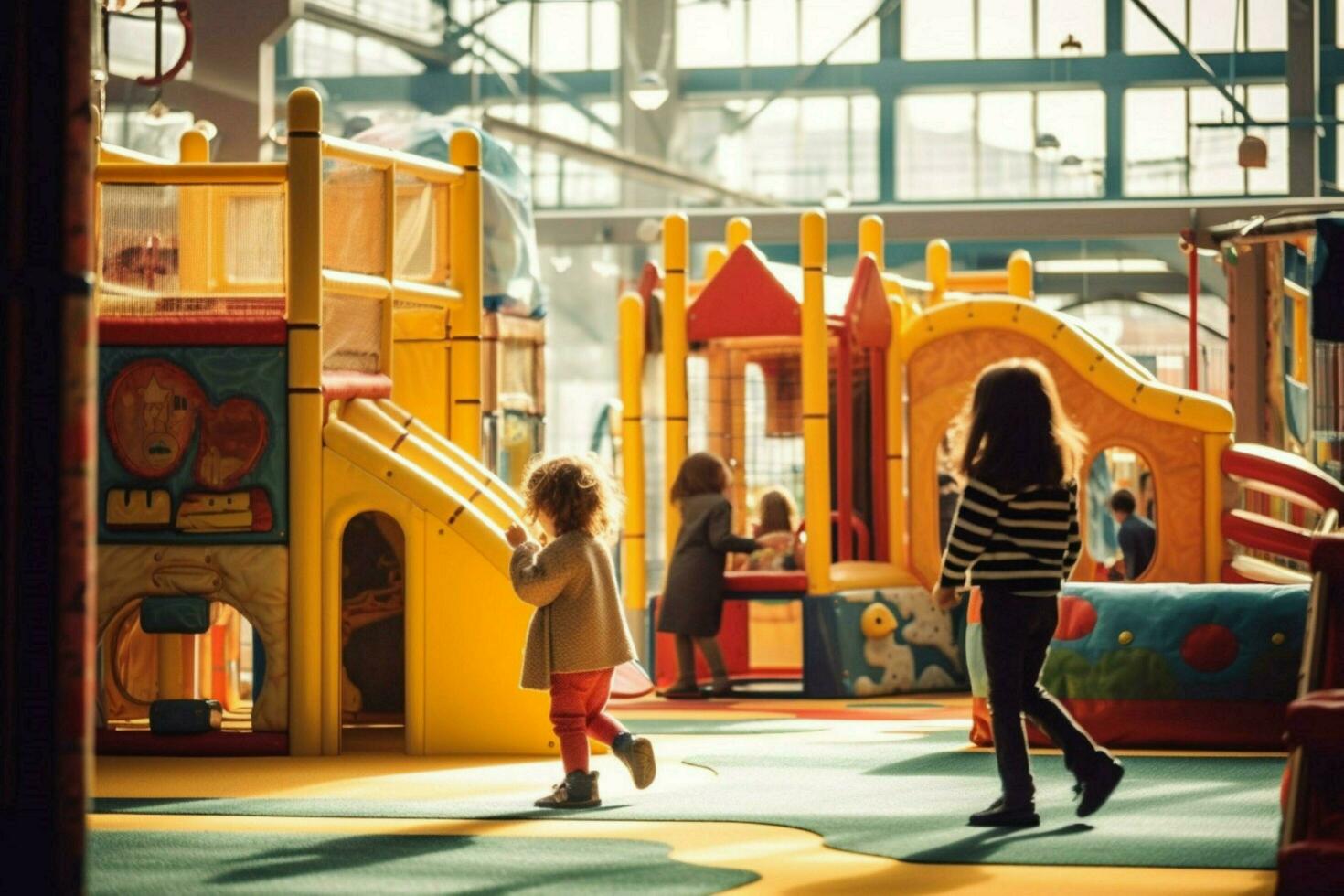 niños disfrutando un día a un interior patio de recreo foto