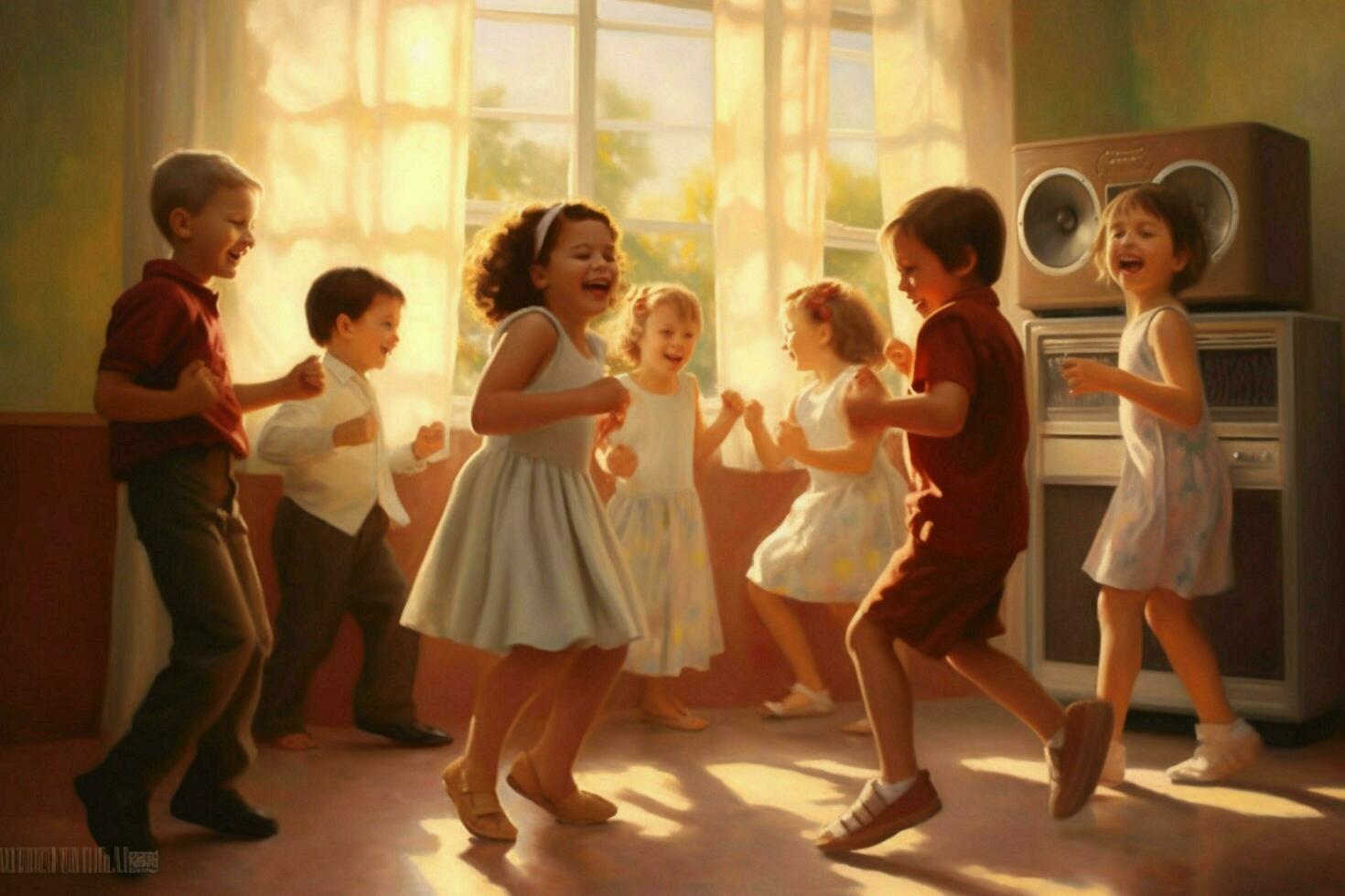 niños bailando a su favorito música foto