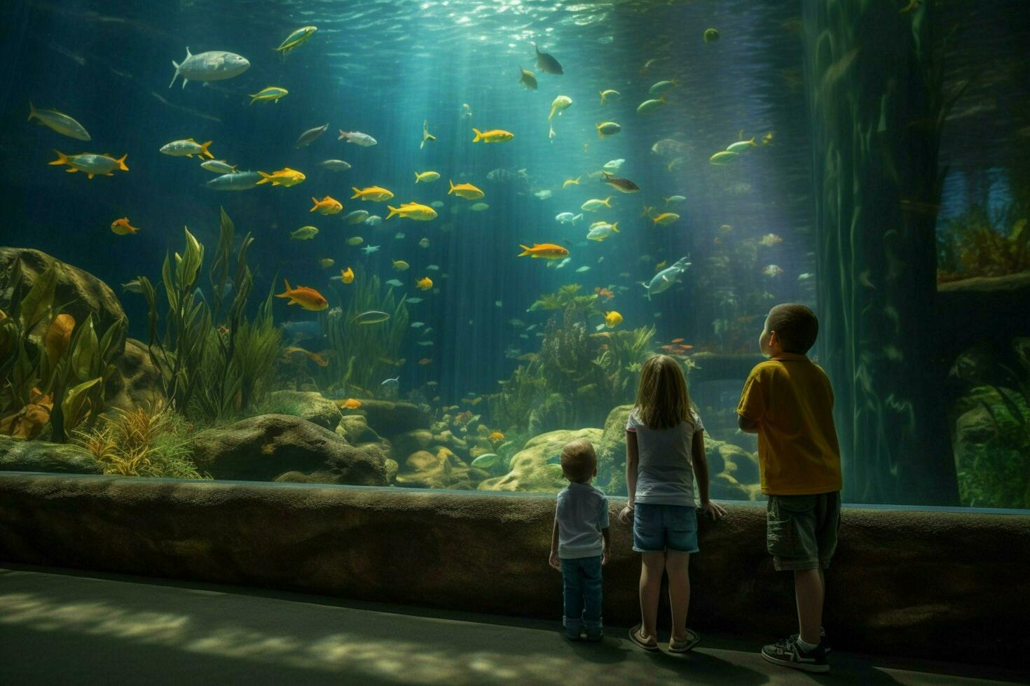 Kids enjoying a day at the aquarium photo