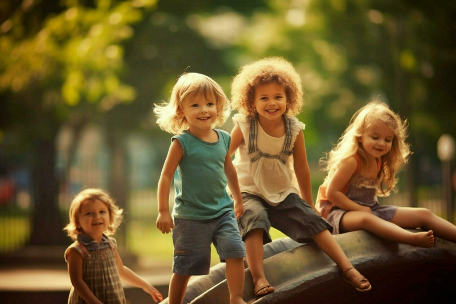 niños disfrutando un día a el parque foto