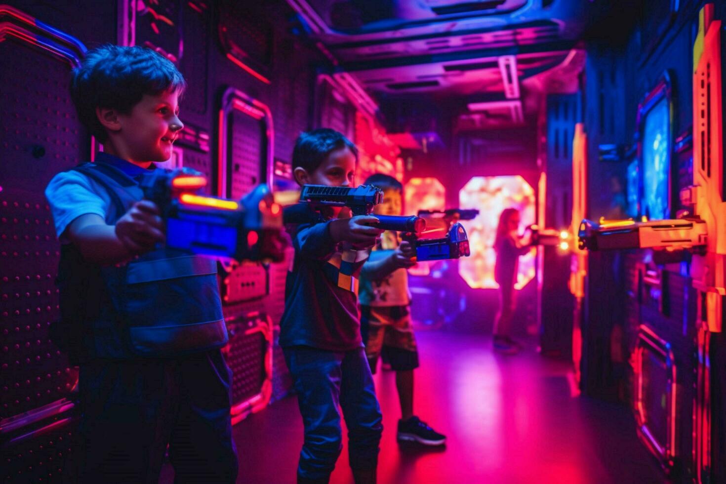 Kids enjoying a game of laser tag photo