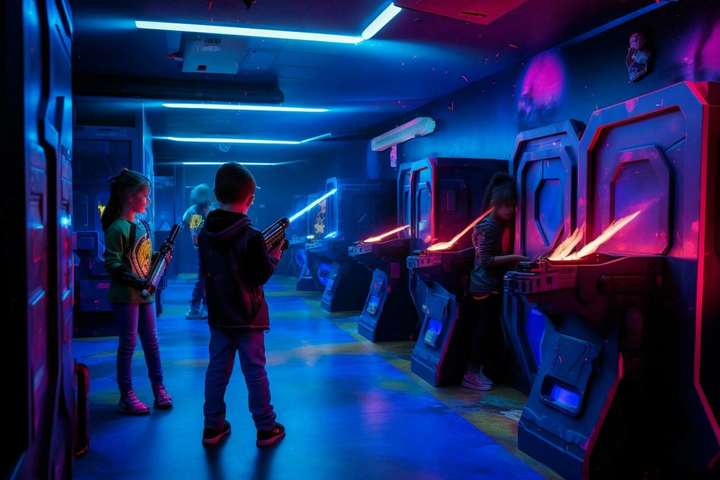 Kids enjoying a game of laser tag photo