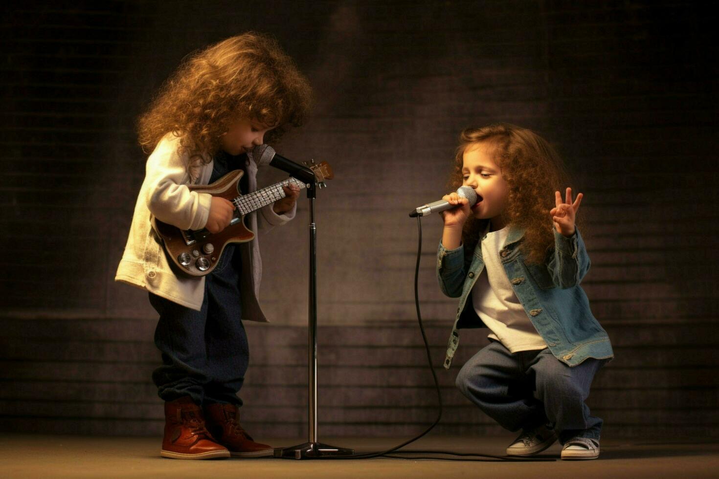 Kids having a talent show photo