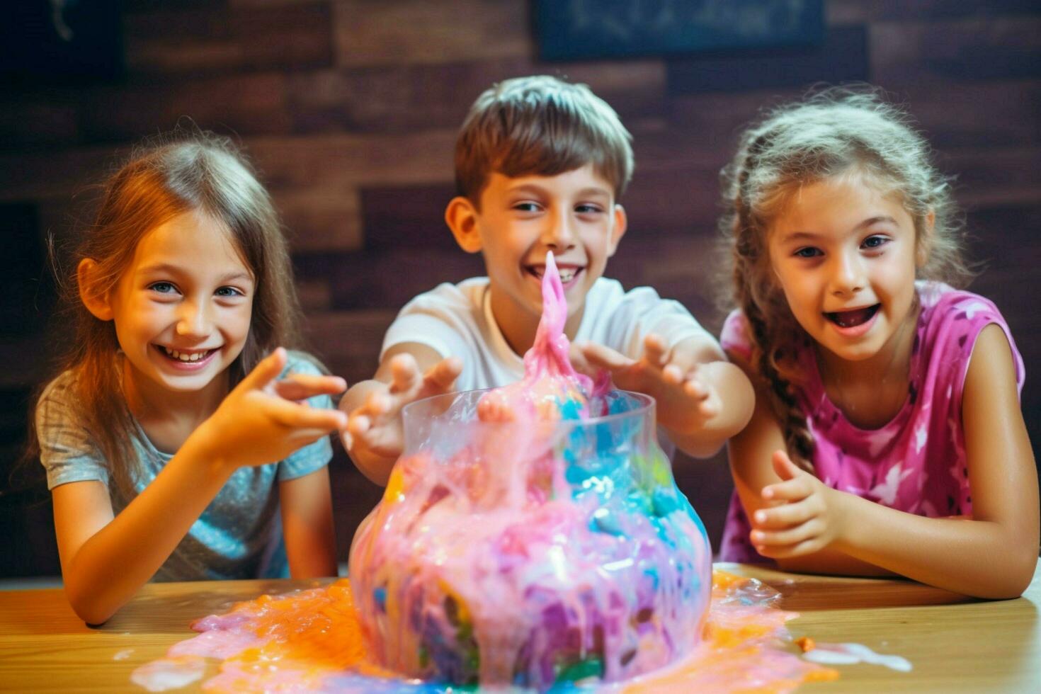 Kids having fun with DIY slime photo