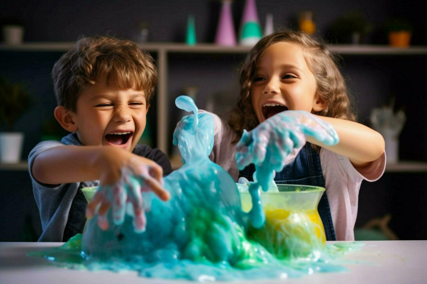 Kids having fun with DIY slime photo