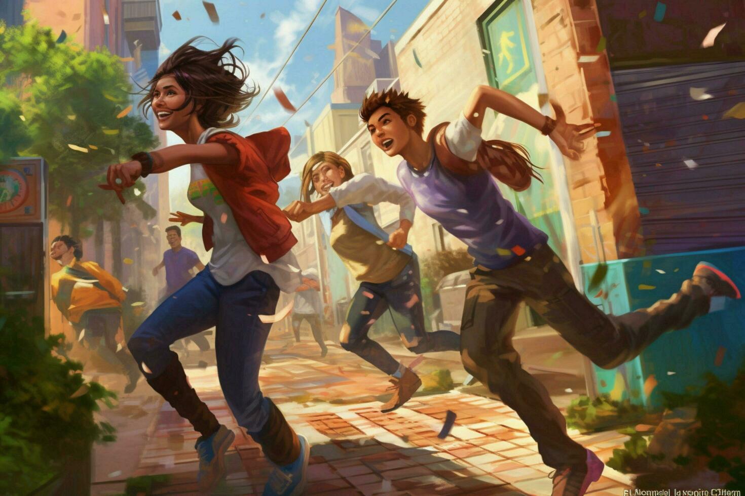 Playing a game of tag with friends photo