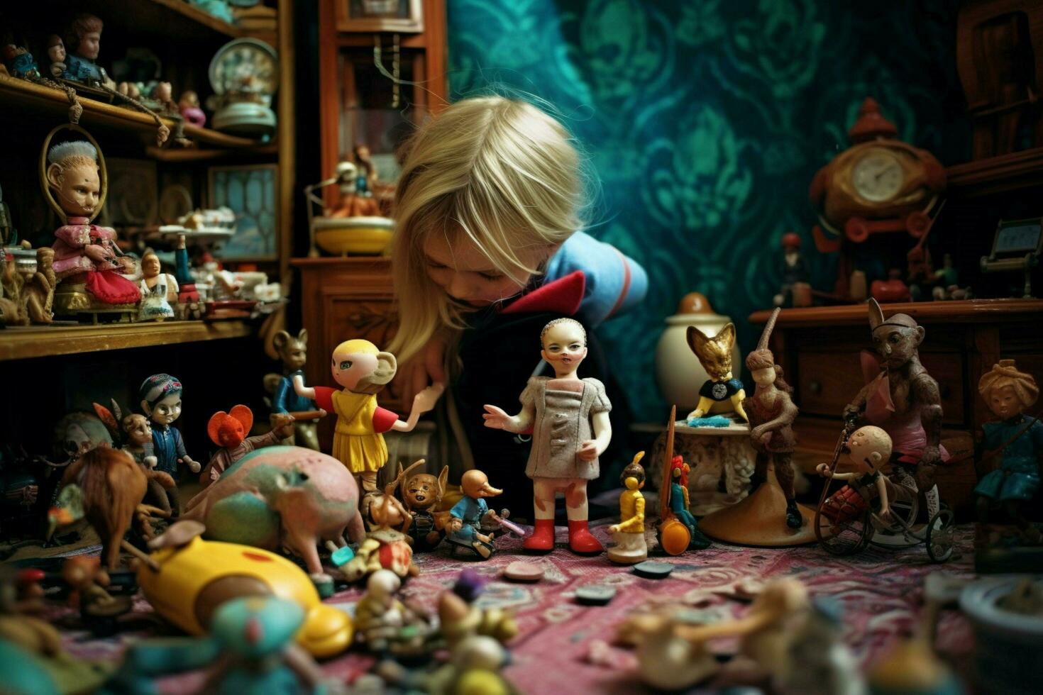 Playing make believe with dolls and action figures photo