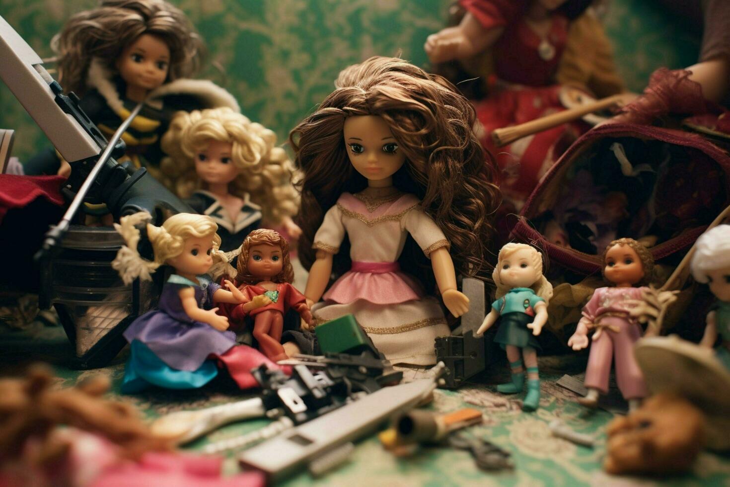 Playing make believe with dolls and action figures photo