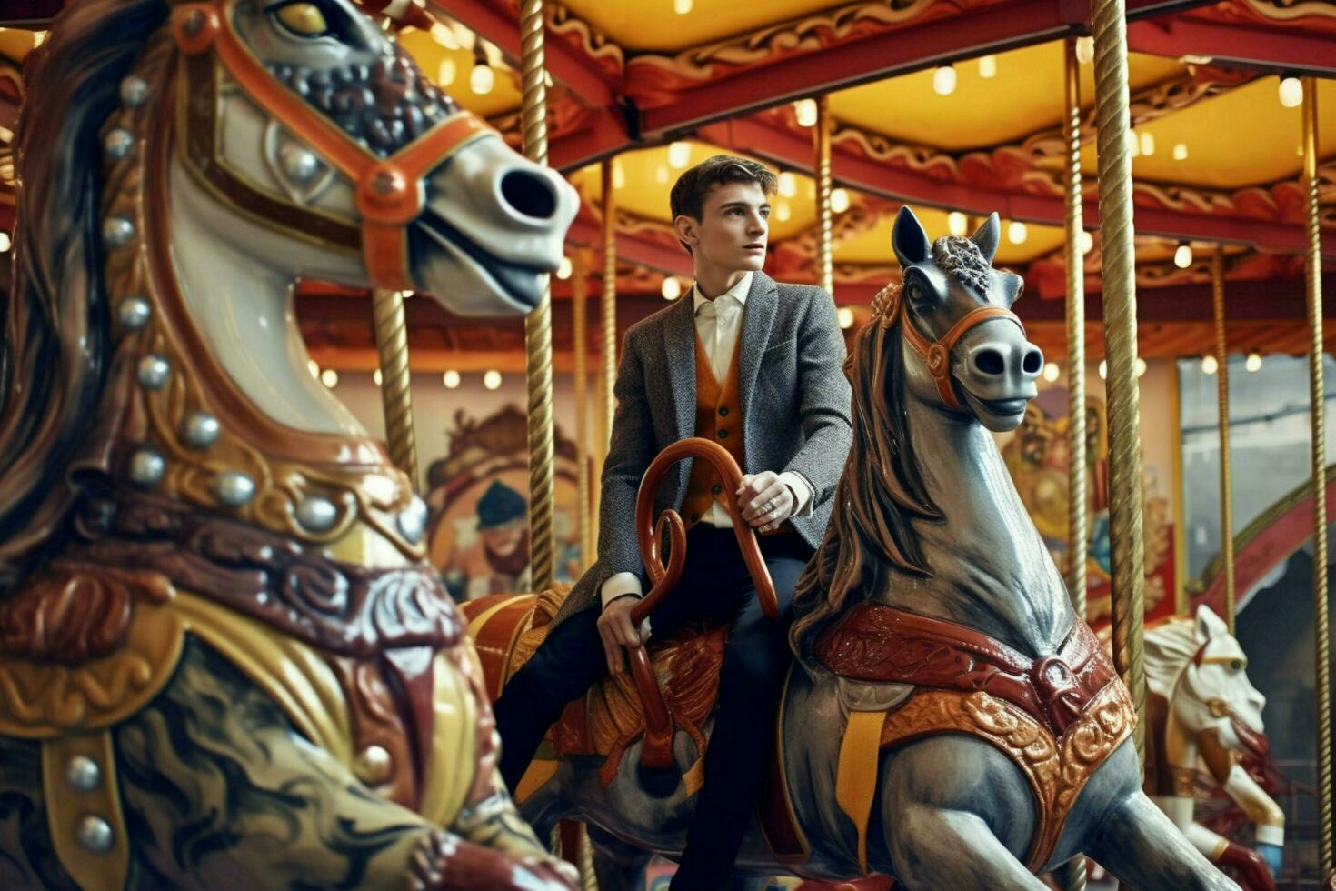 Riding on a carousel photo