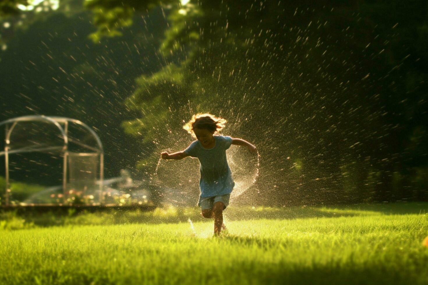 Running through a sprinkler photo