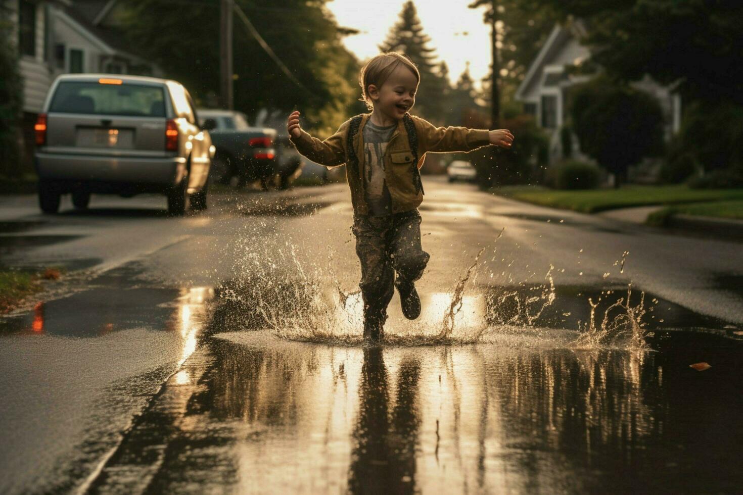 salpicaduras en charcos después un tormenta de lluvia foto