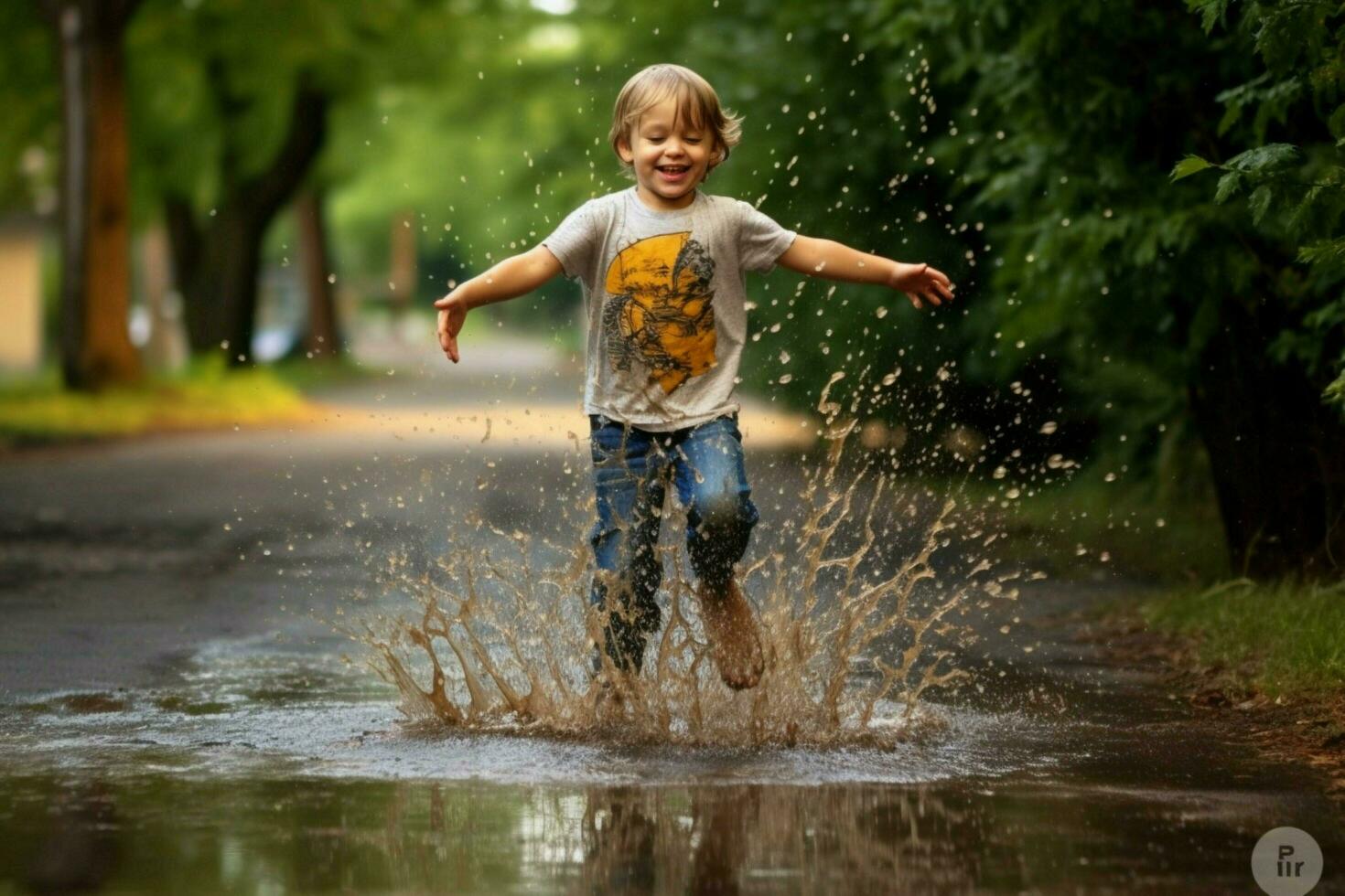 Splashing in puddles after a rainstorm photo