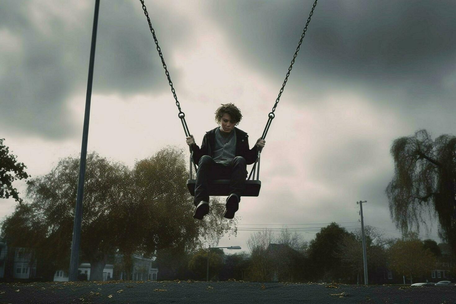 Swinging high on a swing set photo