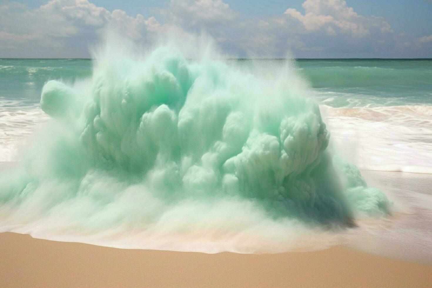 The seafoam creates a frothy canvas on the sand photo