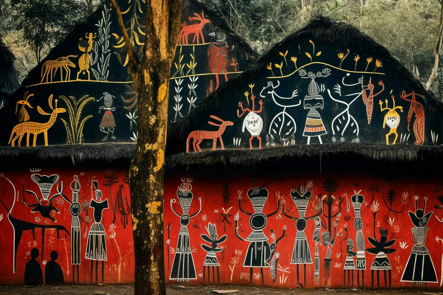 Tribal artwork adorning a villages walls photo