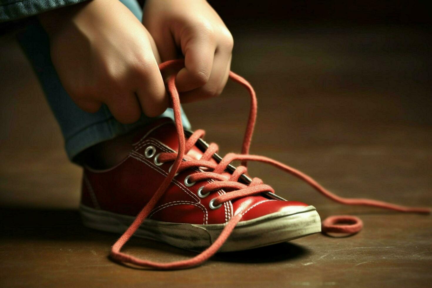 Tying shoelaces for the first time photo