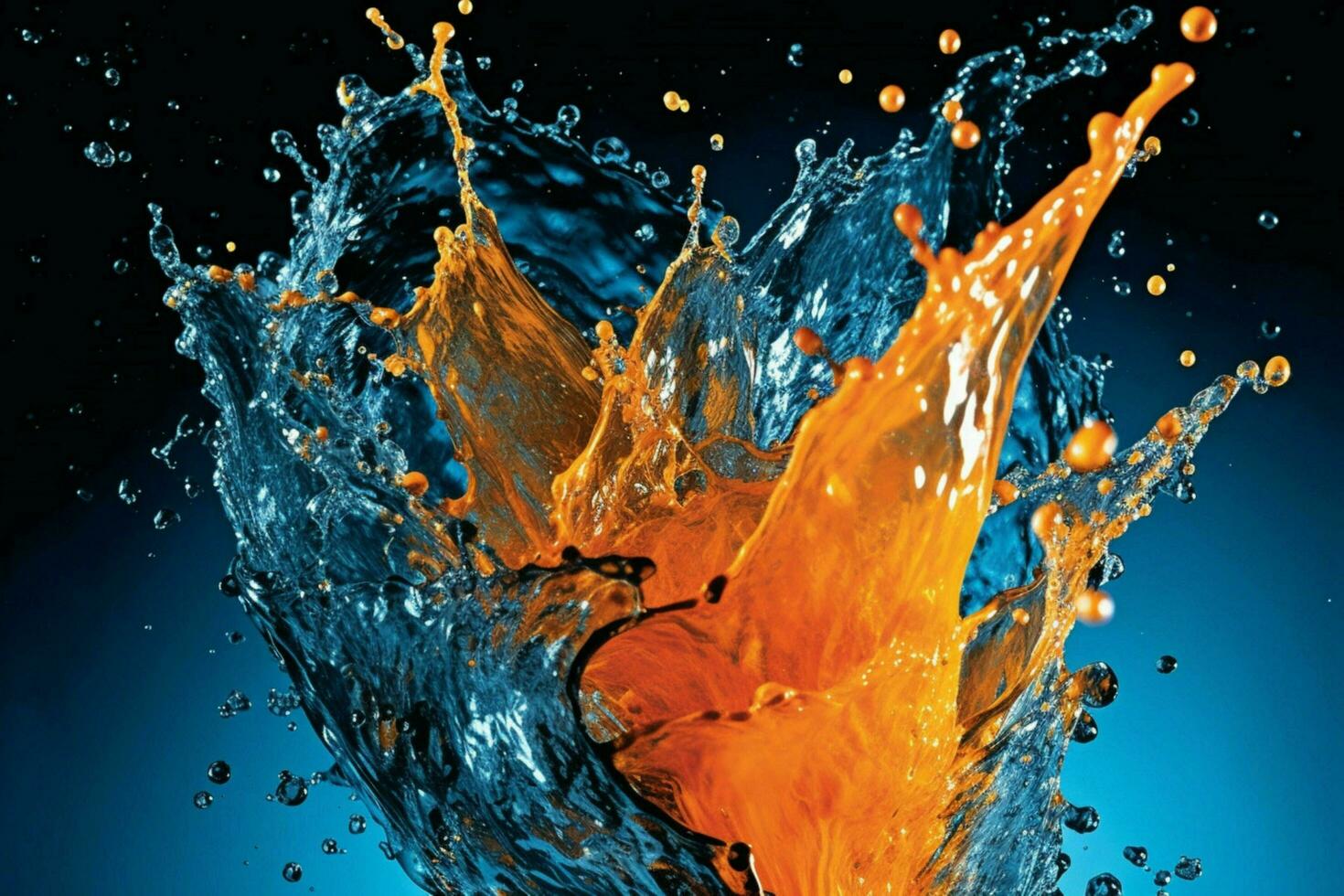 a blue and orange water splash with a blue backgrou photo