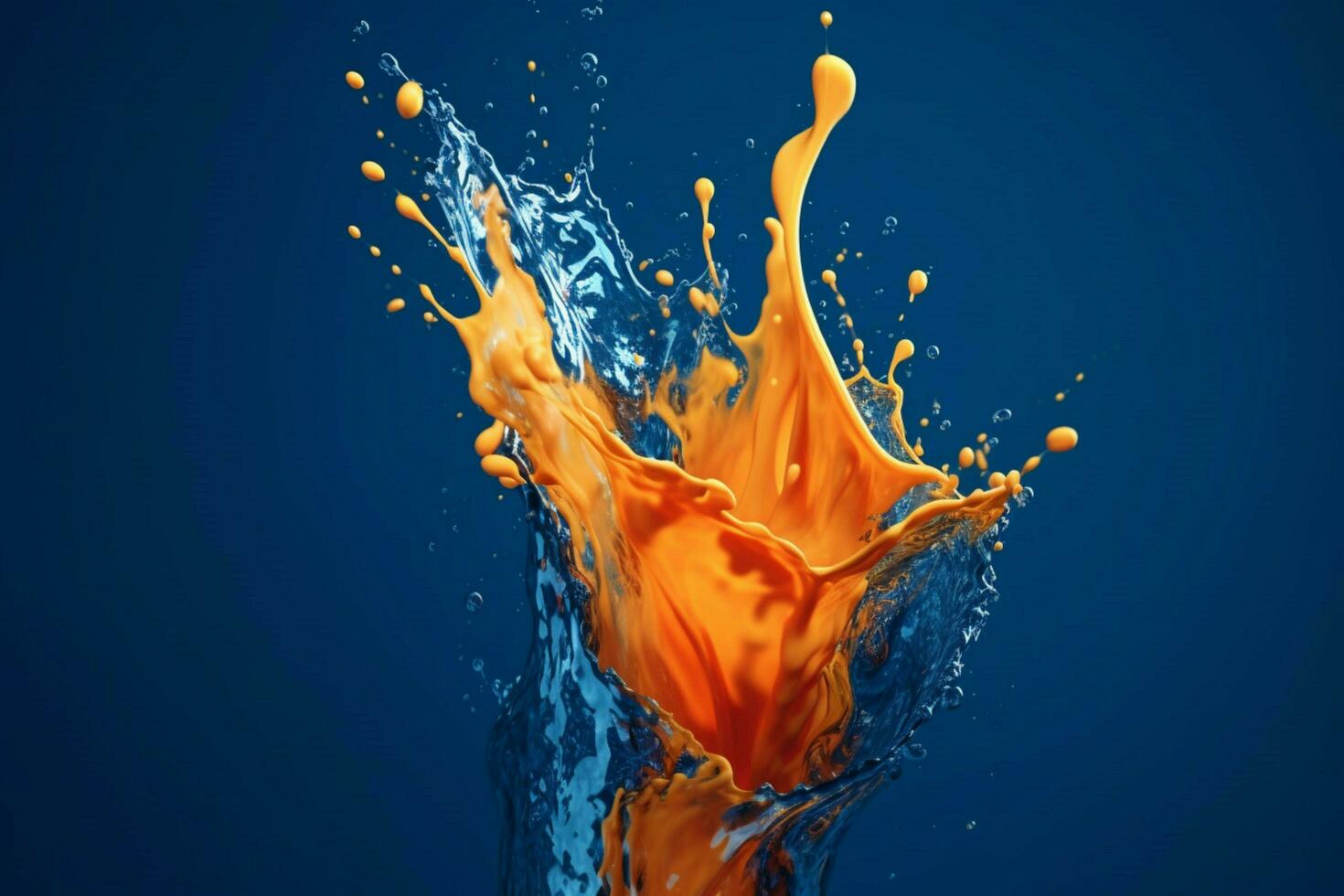 a blue and orange water splash with a blue background photo