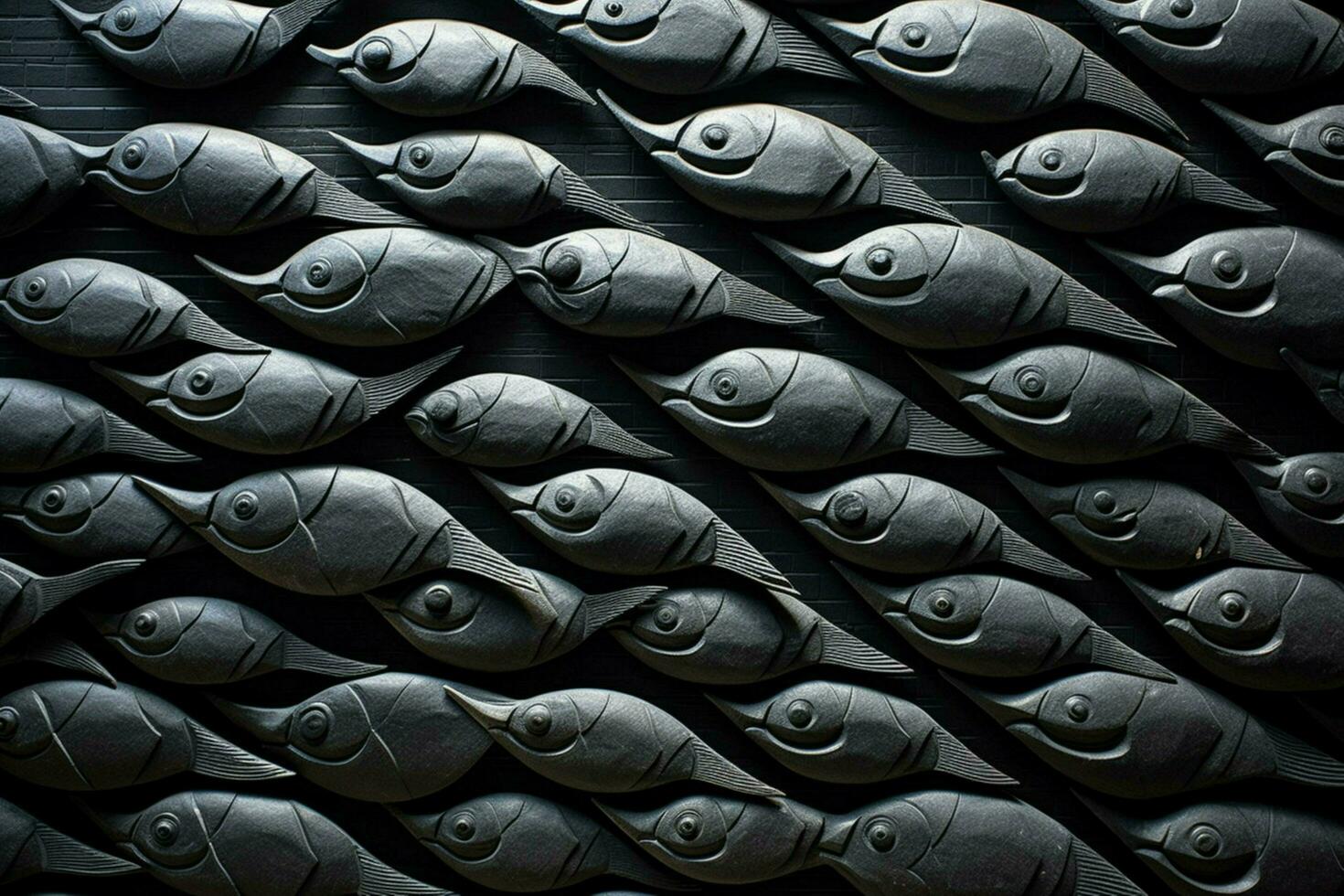 a black wall with a fish shaped pattern photo