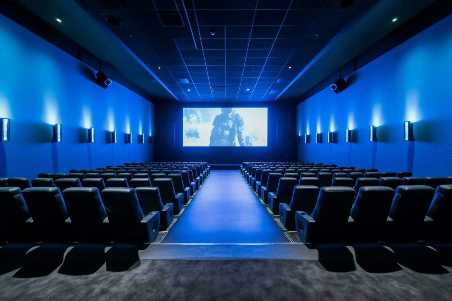 a blue wall with a large screen that saysblue photo