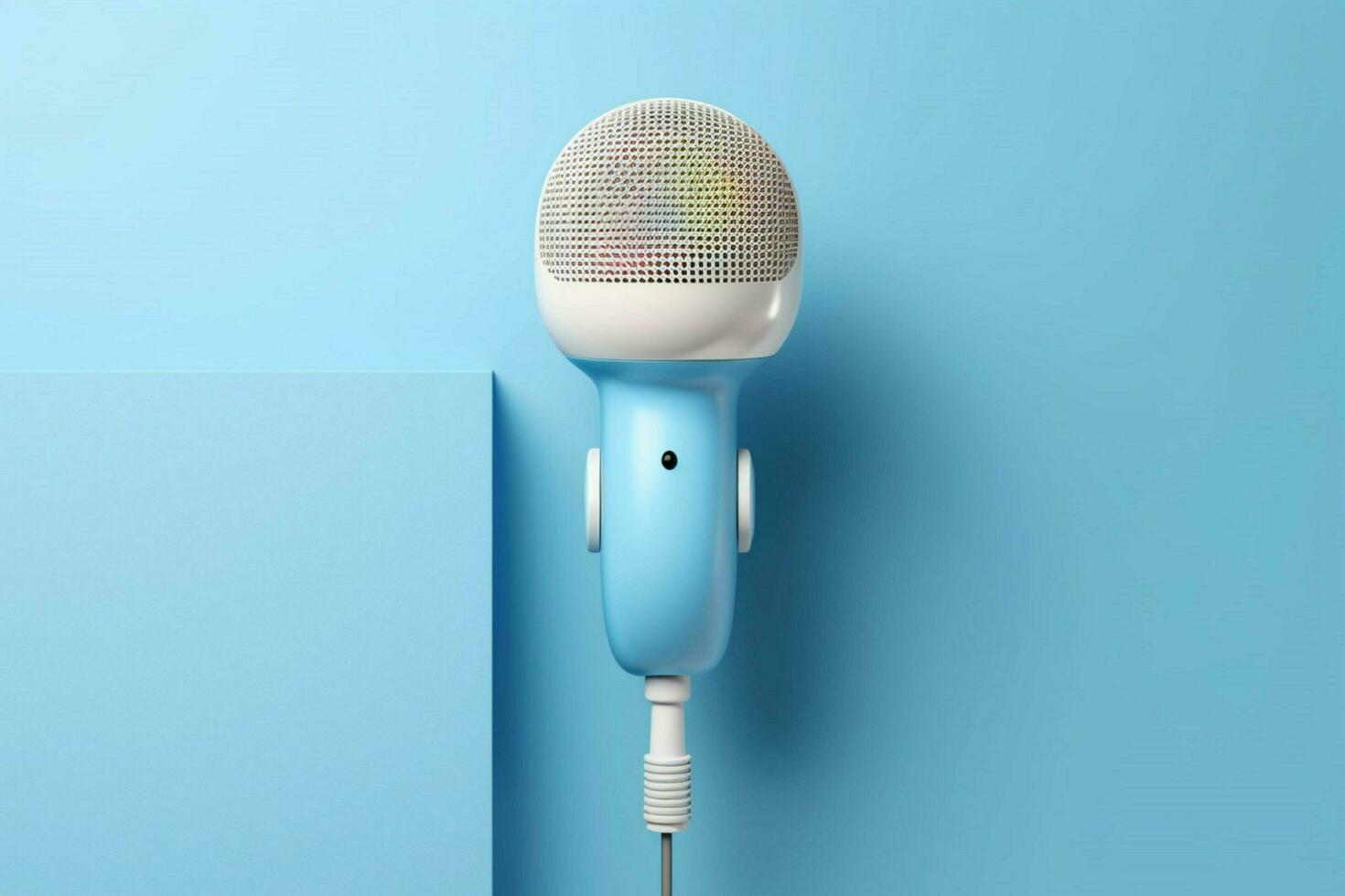 a blue microphone with a white speaker on top of it photo