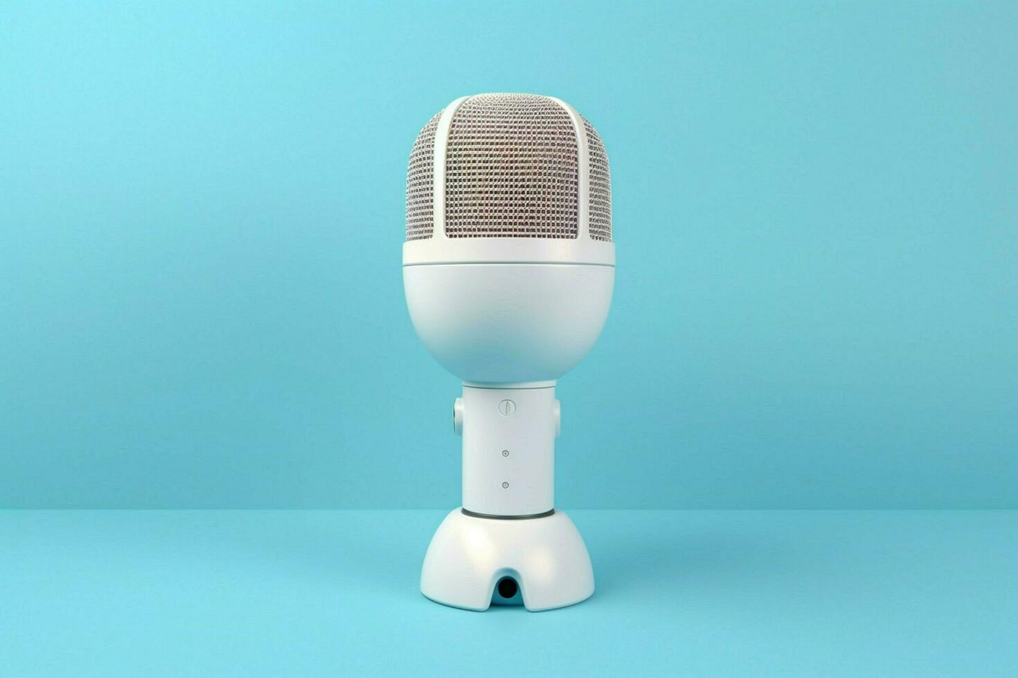 a blue microphone with a white speaker on top of it photo