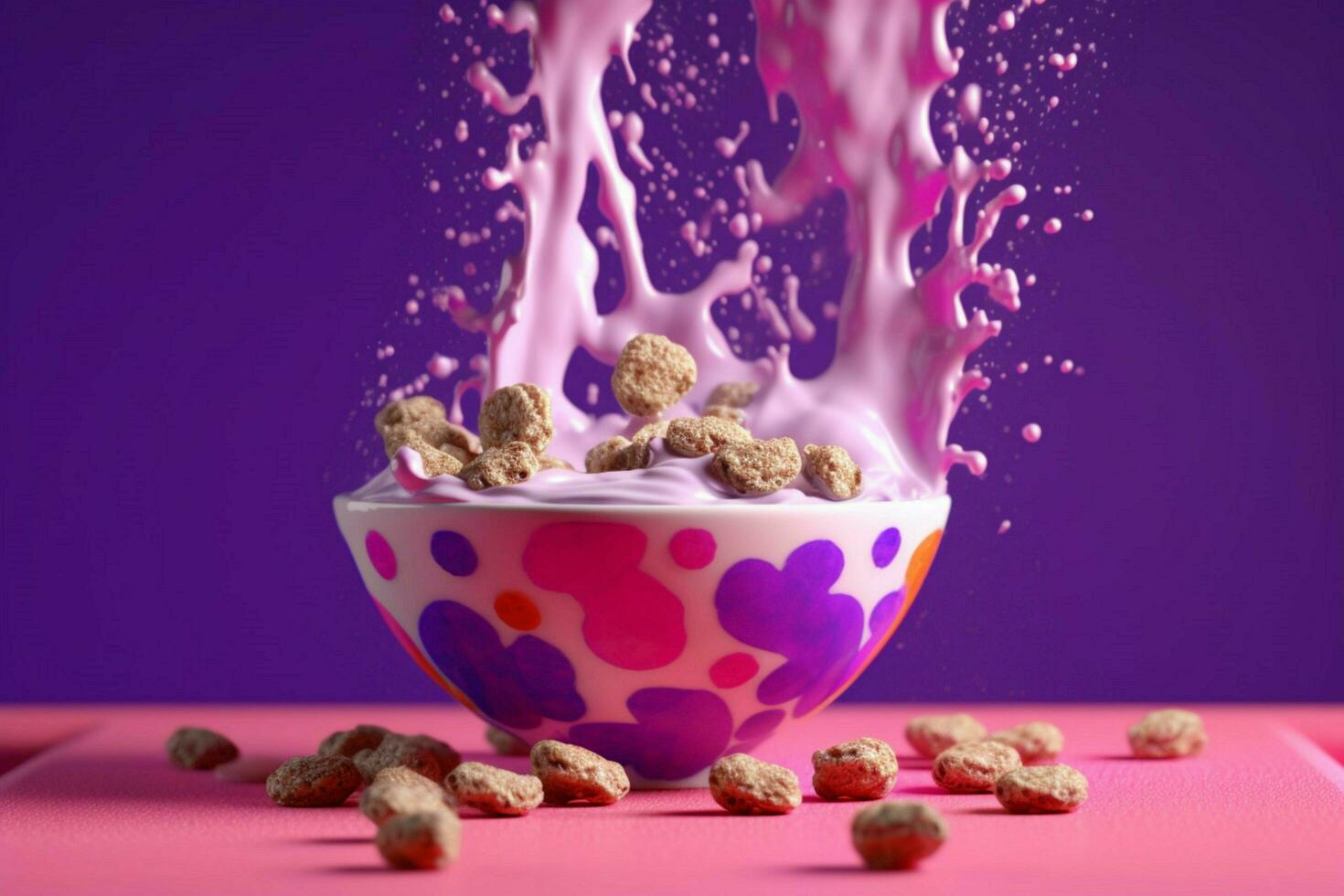 a bowl of cereal is being poured into a bowl with photo