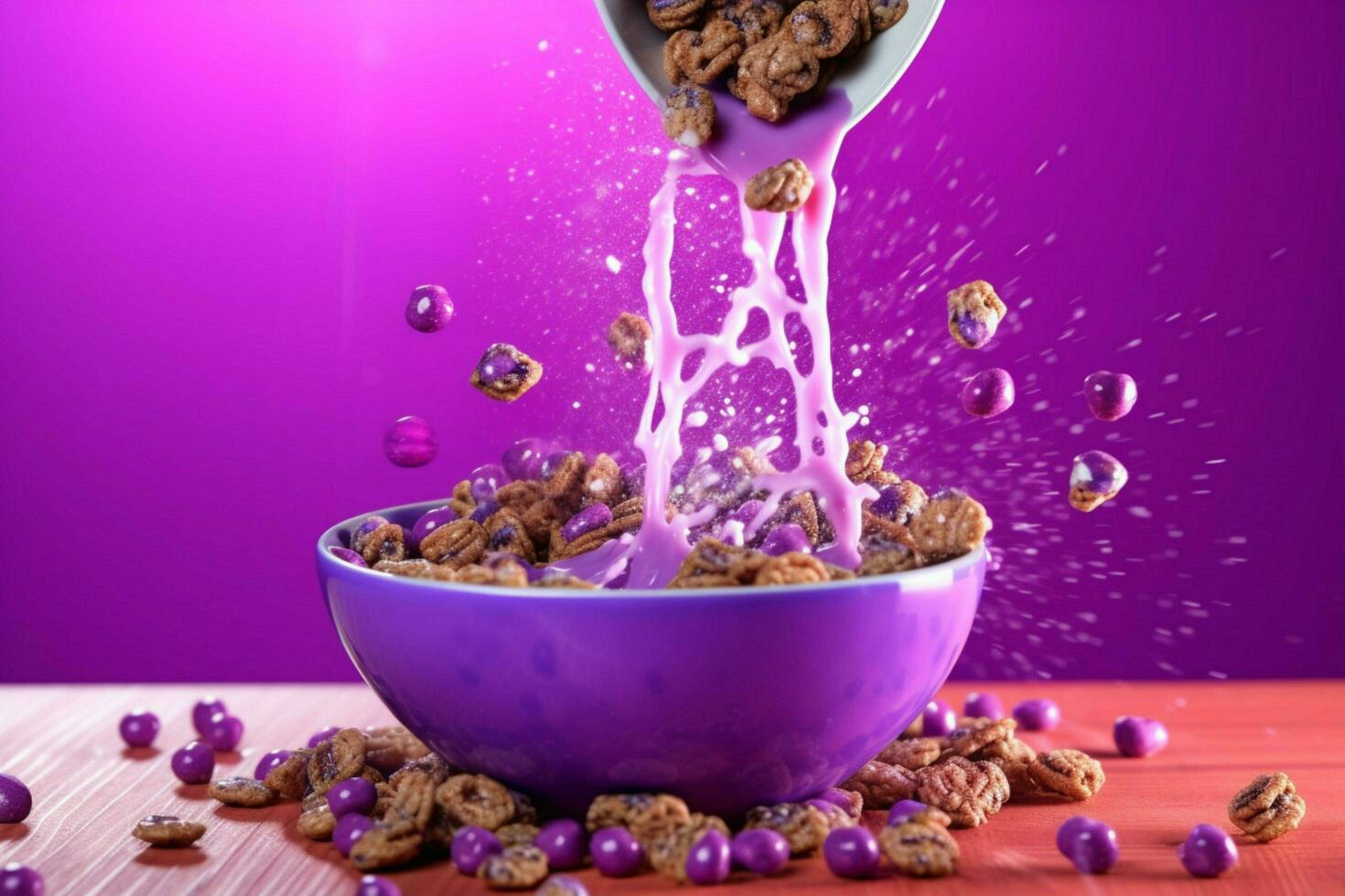 a bowl of cereal is being poured into a bowl with photo