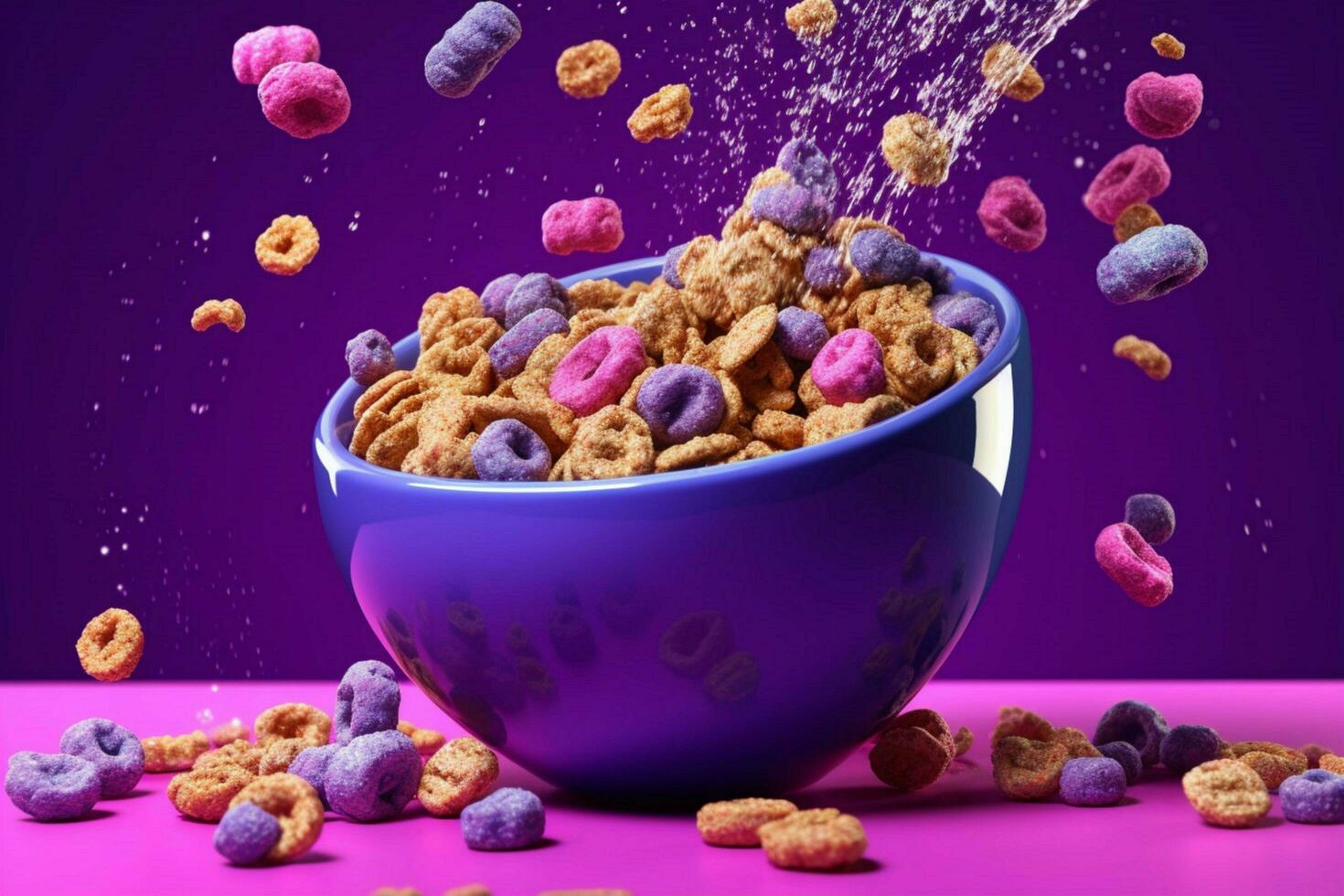 un cuenco de cereal es siendo vertido dentro un cuenco con foto