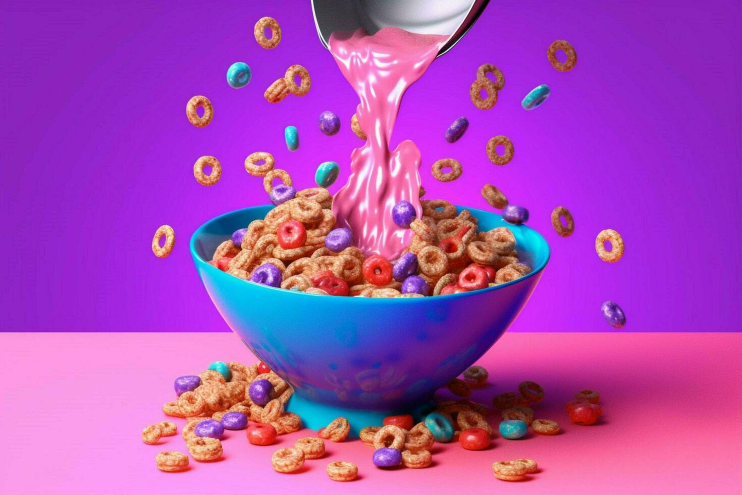 a bowl of cereal is being poured into a bowl with photo