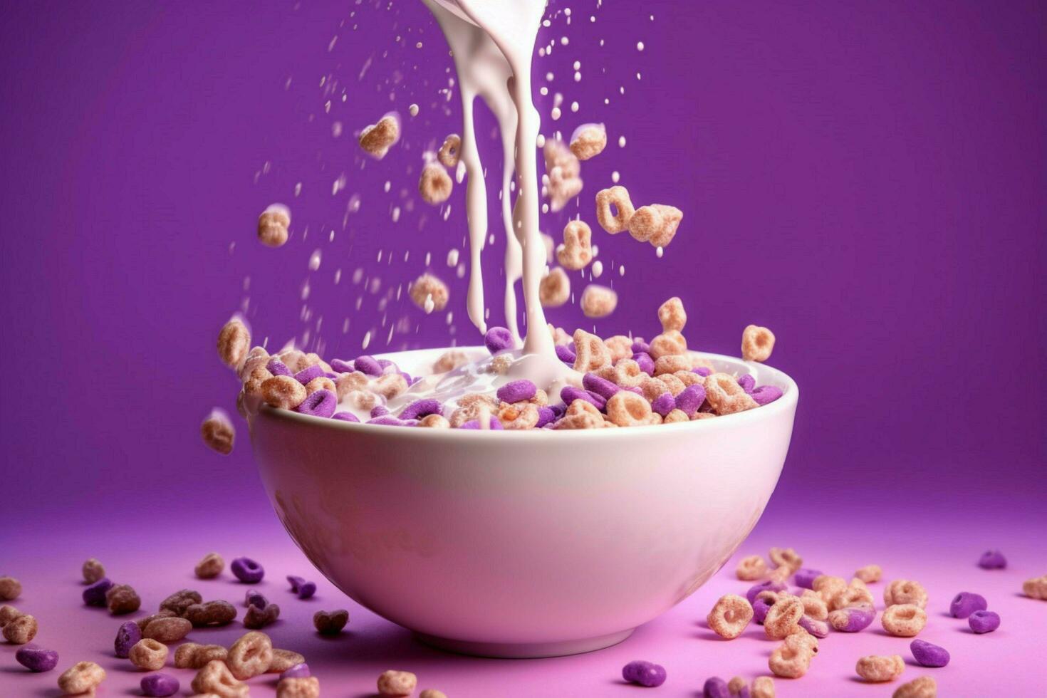a bowl of cereal is being poured into a bowl with photo