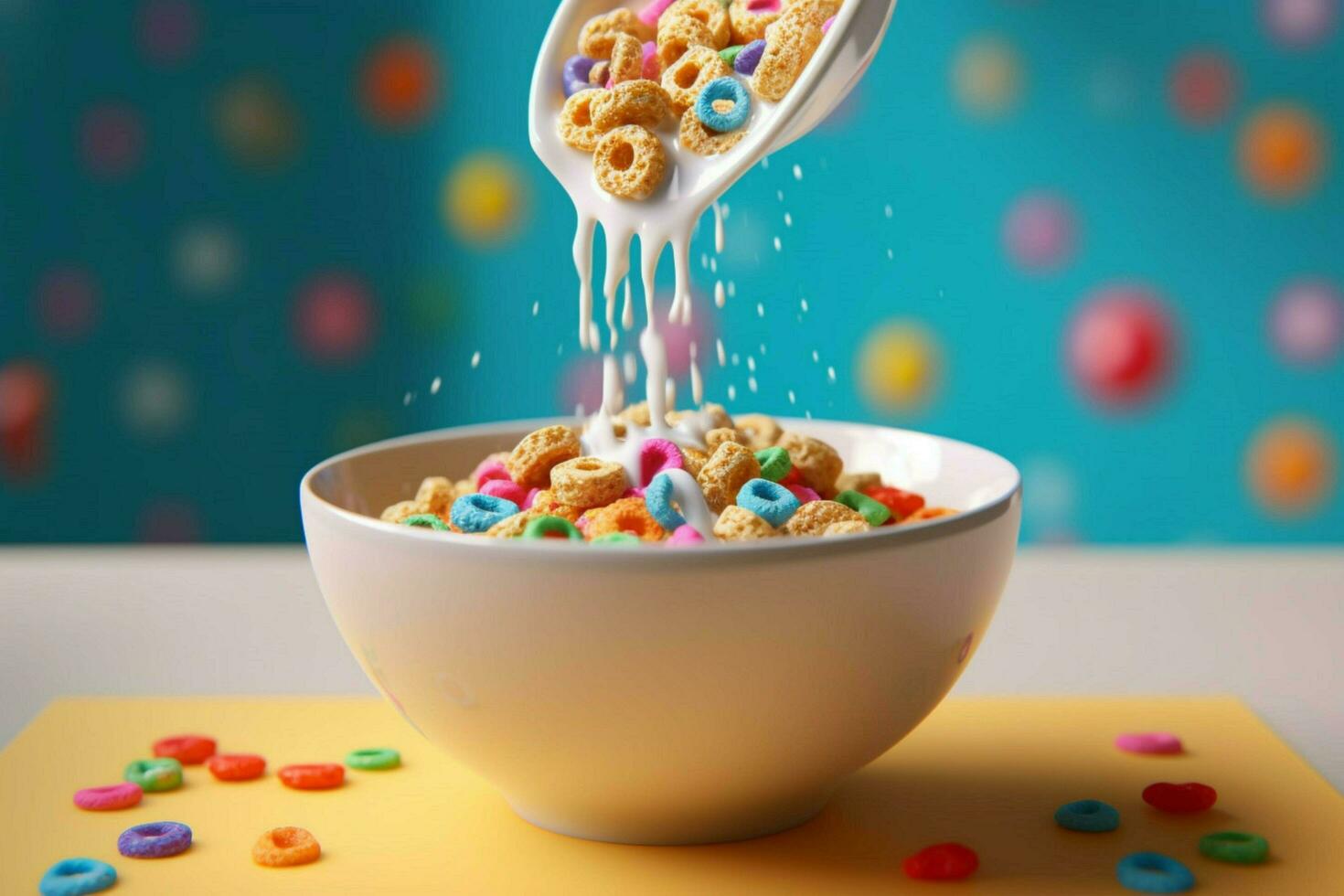 a bowl of cereal is being poured into a bowl with photo