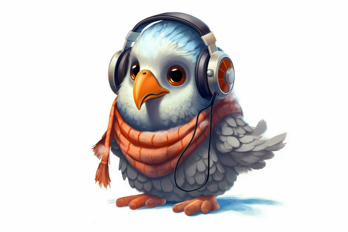 a cartoon bird with headphones and a scarf photo